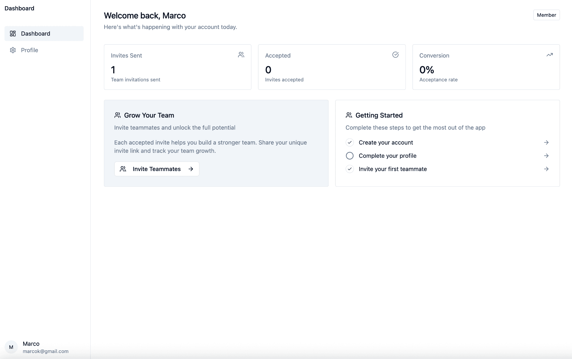 Generic dashboard without personality - basic UI with no branding or engagement
